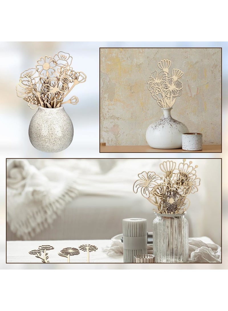 Luckam 36Pcs Wildflower Decor Set, Laser Cut Flowers with Stems and Cutout Signs, Rustic Floral Arrangements for Home, Holiday Decor, DIY Craft Projects, and Table Centerpiece Decors (Wood) - Image 3