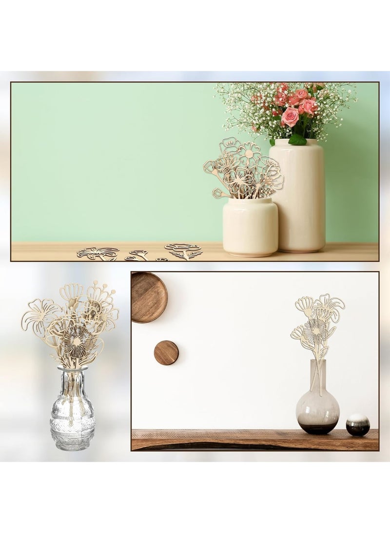 Luckam 36Pcs Wildflower Decor Set, Laser Cut Flowers with Stems and Cutout Signs, Rustic Floral Arrangements for Home, Holiday Decor, DIY Craft Projects, and Table Centerpiece Decors (Wood) - Image 5