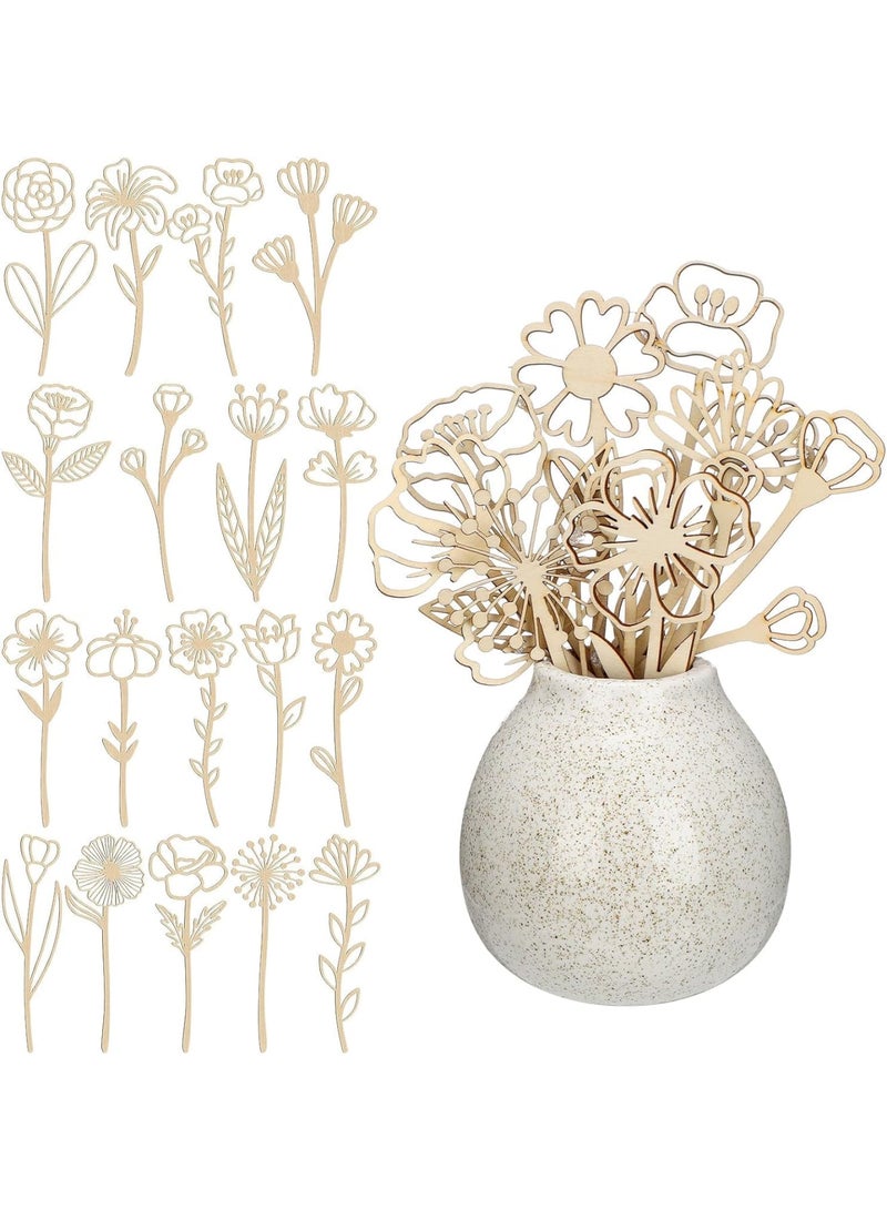 Luckam 36Pcs Wildflower Decor Set, Laser Cut Flowers with Stems and Cutout Signs, Rustic Floral Arrangements for Home, Holiday Decor, DIY Craft Projects, and Table Centerpiece Decors (Wood) - Image 1