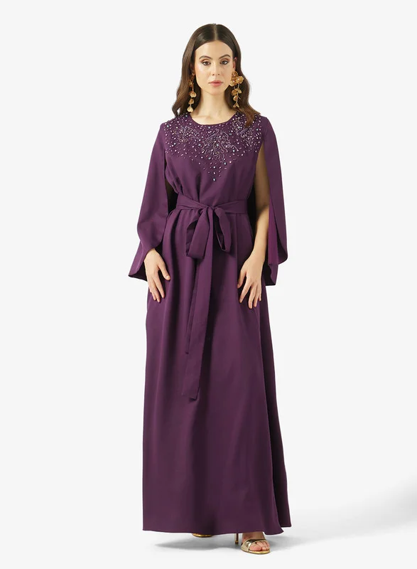 AINA Radiant Yoke Embellished Cape Sleeves Gown