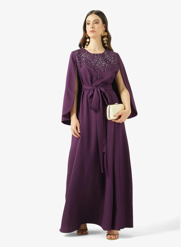 AINA Radiant Yoke Embellished Cape Sleeves Gown