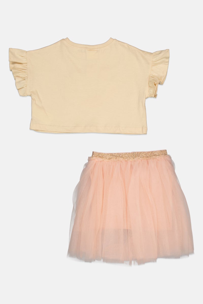 MISS Toddlers Girl 2 Pcs Floral Pattern Top And Skirts, Sets, Cream/Pink  - Image 2