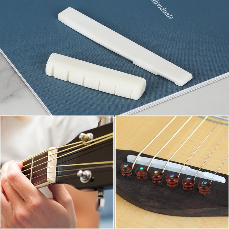 Blisstime 6 String Acoustic Guitar Bone Bridge Saddle and Nut and 6pcs Rosewood Guitar Bridge Pins - Image 5