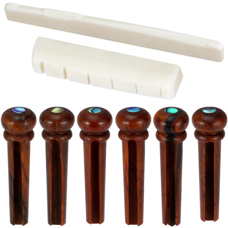 Blisstime 6 String Acoustic Guitar Bone Bridge Saddle and Nut and 6pcs Rosewood Guitar Bridge Pins - Image 4