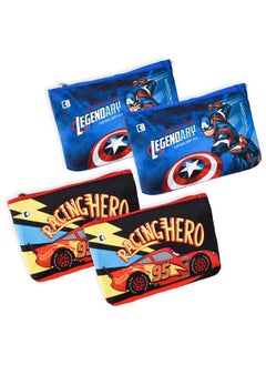 Kuber Industries Kuber Industries Pack of 4 Pencil Pouch | Square Stationary Pouch | Pen-Pencil Box for Kids | School Geometry Pouch | Pencil Utility Bag | Zipper Pencil Organizer | Royal Blue & Red  - Image 1