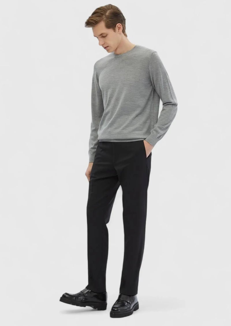 RAMSEY Black Material Modern Fit Classical 100% Wool Trousers - Image 3