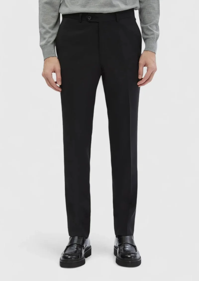 RAMSEY Black Material Modern Fit Classical 100% Wool Trousers