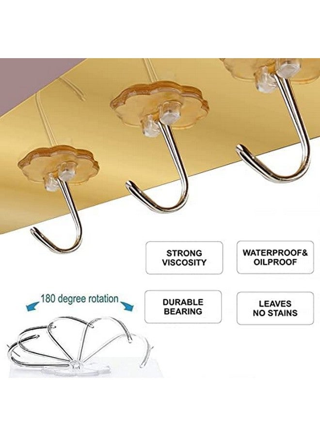 FORCE 24 Force24 - Self Adhesive Wall Hooks for Kitchen Organizer Hook for Wall Without Drilling for Home Kitchen Bathroom Bedroom Keys Bag Towels - 6 Stainless Steel Hook with Plastic Strip (Golden Pack of 2) - Image 3