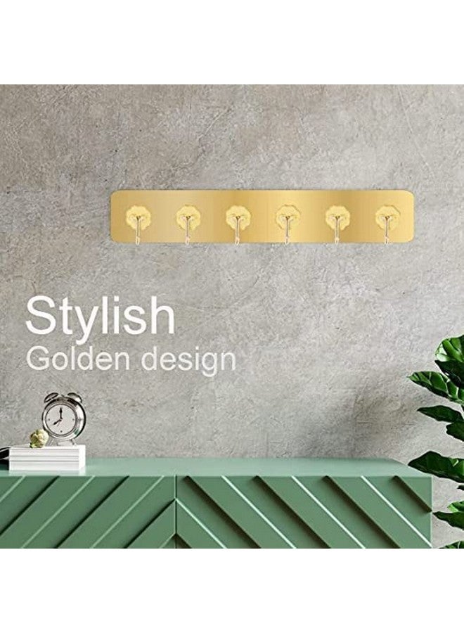FORCE 24 Force24 - Self Adhesive Wall Hooks for Kitchen Organizer Hook for Wall Without Drilling for Home Kitchen Bathroom Bedroom Keys Bag Towels - 6 Stainless Steel Hook with Plastic Strip (Golden Pack of 2) - Image 4