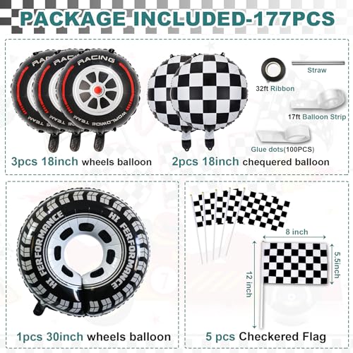 HEPAPATE Race Car Party Balloons Arch Kit,177pcs Race Car Party Decorations Dusty Blue black Dusty Green & Wheels Foil Balloon& Checkered Flag for kids Racing car Theme Two Fast Party Supplies - Image 3