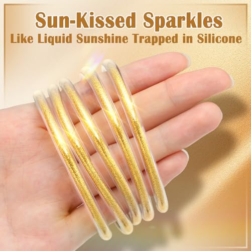 Alphatool Glitter Jelly Gold Bangles Bracelets for Women - Gold Soft Silicone Sparkling Ladies Fashion Jewelry Gift for Party - Image 2