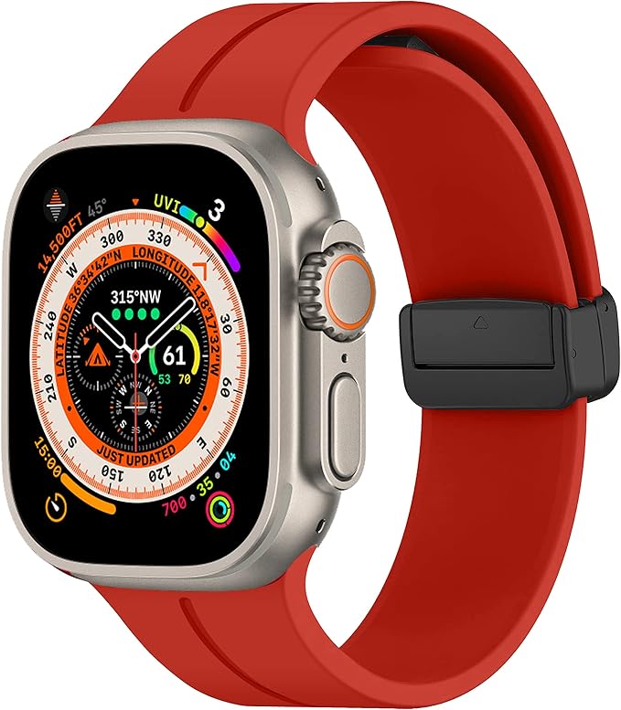 Unipha سوار سيليكون مغناطيسي لساعات آبل 49mm 45mm 44mm 42mm، سوار رياضي لسلسلة iWatch 9/8/7/6/5/4/3/SE (الجيل الثاني)/Ultra 2 للرجال والنساء – أحمر - Image 1