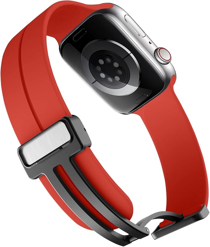 Unipha سوار سيليكون مغناطيسي لساعات آبل 49mm 45mm 44mm 42mm، سوار رياضي لسلسلة iWatch 9/8/7/6/5/4/3/SE (الجيل الثاني)/Ultra 2 للرجال والنساء – أحمر - Image 4