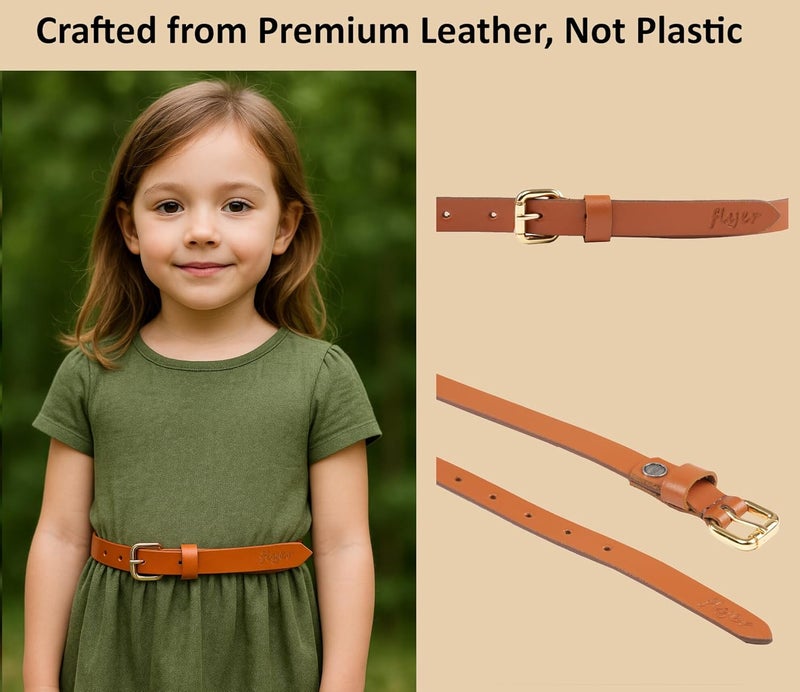 Flyer Girls Belt – Pack of 1 Genuine Leather Belt for Kids with Adjustable Buckle for Jeans, Dress, School Uniform – Stylish Belt for Girls – TAN1381 - Image 2