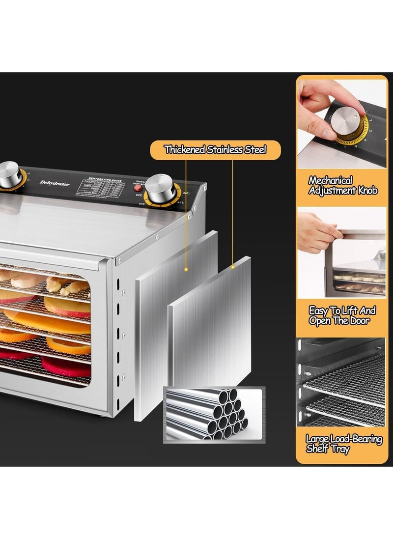 جوي لينك ماكينة تجفيف الطعام، 6 صواني من الفولاذ المقاوم للصدأ مجفف مجفف مجفف مع مؤقت 12 ساعة ومؤقت 95 درجة فهرنهايت - 194 درجة فهرنهايت للتحكم في درجة الحرارة للحوم البقر المتشنجة واللحوم والفواكه والأعشاب والخضروات ومجفف حلوى الحيوانات الأليفة - Image 3