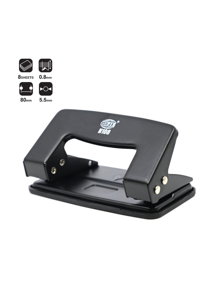 FIS  2-Holes Metal Punch 8 Sheets 0.8 mm, 8 cm apart hole size 5.5 mm, mini  Size, Black -FSPUN108BK - Image 1