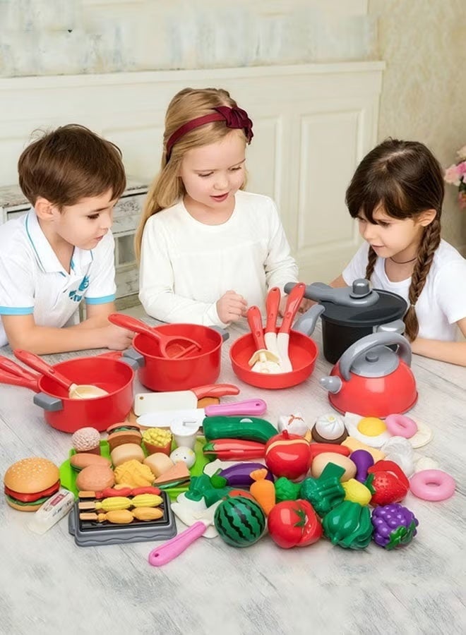 Kids Kitchen Playset,Pretend Play Kitchen Toys with Music Effect，54-Piece Toddler Kitchen Playset with Cookware Pots and Pans,Realistic Mini Simulation Kitchen with Toy Food Cookware Accessories,Chef Pretend Play Set for Boys and Girls 3+ Years Old,Safe  Educational Cooking Toy for Imaginative Role Play - Image 4