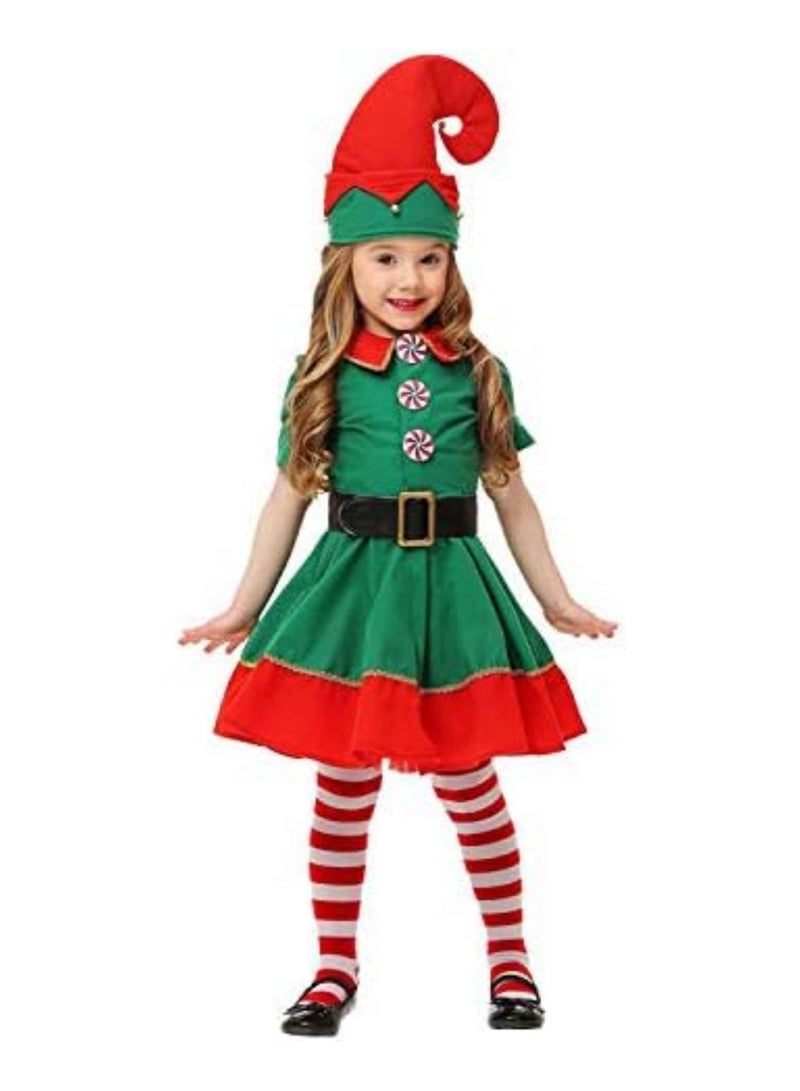 AUTOYSUR Christmas Elf Costume, Women Kid Elf Cosplay Costume with Santa Dress+ Pants+Hat+ Belt for Women Girls Cosplay  - Image 2