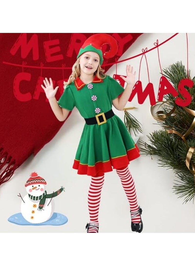 AUTOYSUR Christmas Elf Costume, Women Kid Elf Cosplay Costume with Santa Dress+ Pants+Hat+ Belt for Women Girls Cosplay  - Image 5