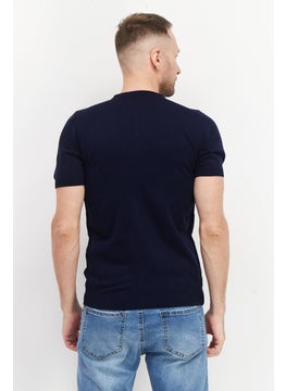 Tailored Recreation Men Crew Neck Short Sleeves Textured T-Shirt, Navy  - Image 3