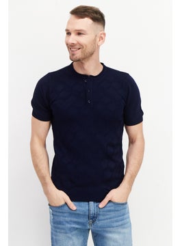 Tailored Recreation Men Crew Neck Short Sleeves Textured T-Shirt, Navy  - Image 1