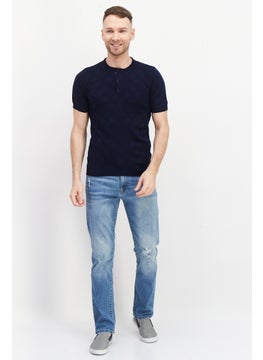 Tailored Recreation Men Crew Neck Short Sleeves Textured T-Shirt, Navy  - Image 2