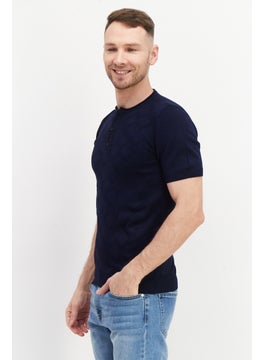 Tailored Recreation Men Crew Neck Short Sleeves Textured T-Shirt, Navy  - Image 4