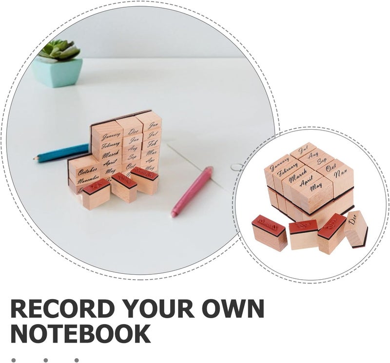 TEHAUX 24Pcs Wooden Month Rubber Stamps Set for DIY Journaling and Scrapbooking, Vintage Style Monthly Date Stamps with Full Spelling and Abbreviation for Craft Calendar Making - Image 3