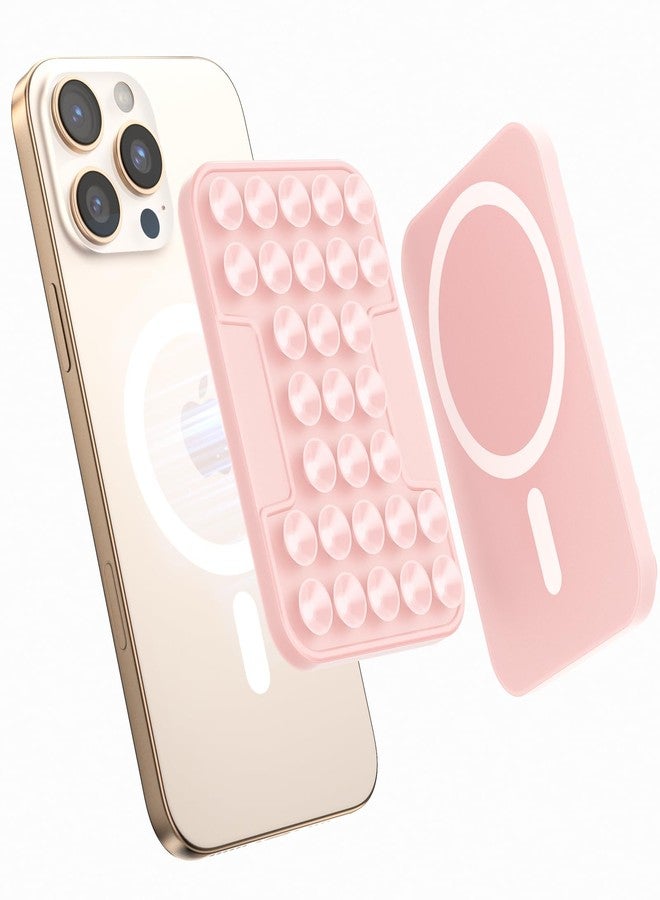 SUPERONE Magnetic Suction Phone Mount for Magnetic Case Silicone Octo Cup Buddy Sticky Phone Grip Holder for iPhone 17/16/15/14/13 Series, Removable Hands-Free Selfie/Video for TikTok & Instagram-Pink - Image 1