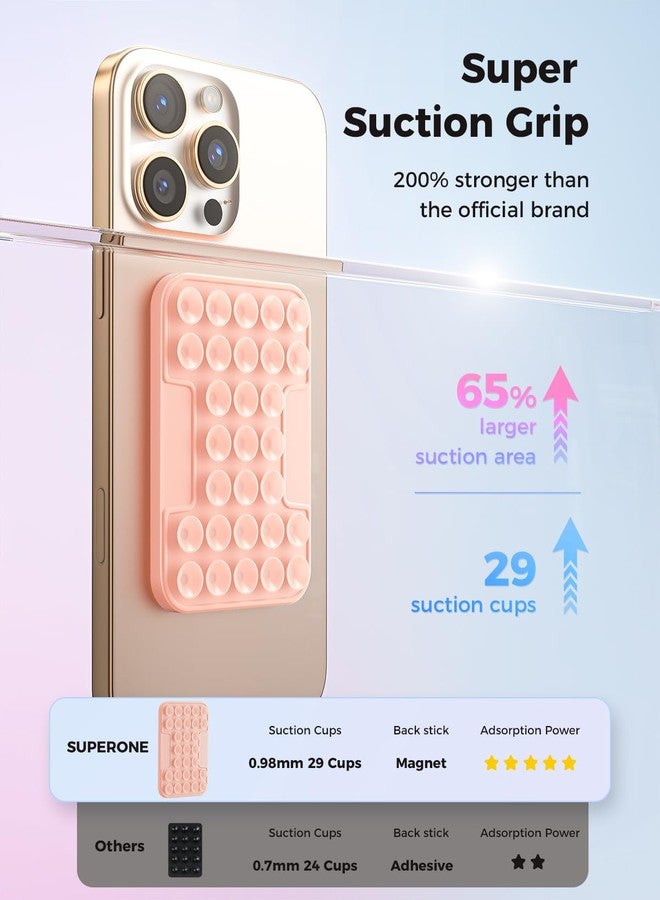 SUPERONE Magnetic Suction Phone Mount for Magnetic Case Silicone Octo Cup Buddy Sticky Phone Grip Holder for iPhone 17/16/15/14/13 Series, Removable Hands-Free Selfie/Video for TikTok & Instagram-Pink - Image 4
