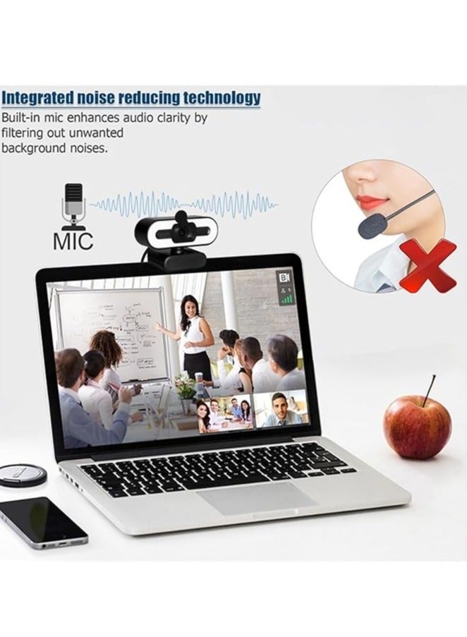 4K Webcam, 1080P 4K Full HD Webcam with Ring Fill Light Laptop Computer Live Video Streaming Webcam with Microphone Rotating Camera HD Streaming Webcam - Image 2