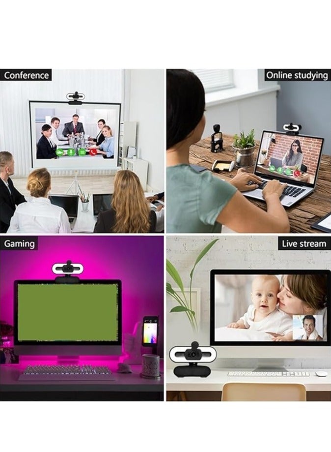 4K Webcam, 1080P 4K Full HD Webcam with Ring Fill Light Laptop Computer Live Video Streaming Webcam with Microphone Rotating Camera HD Streaming Webcam - Image 5
