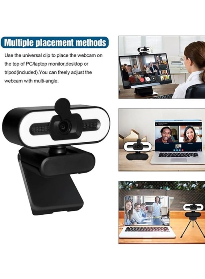 4K Webcam, 1080P 4K Full HD Webcam with Ring Fill Light Laptop Computer Live Video Streaming Webcam with Microphone Rotating Camera HD Streaming Webcam - Image 3