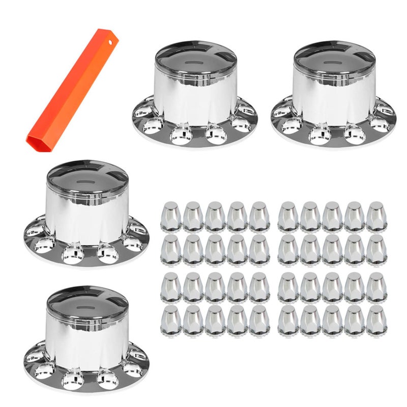 GENRICS Chrome Rear Hub Cover Wheel Axle Cover Center Caps Kit with 33mm Lug Nut Covers Replacement for 20 in 225 in 245 in Semi Truck Wheels