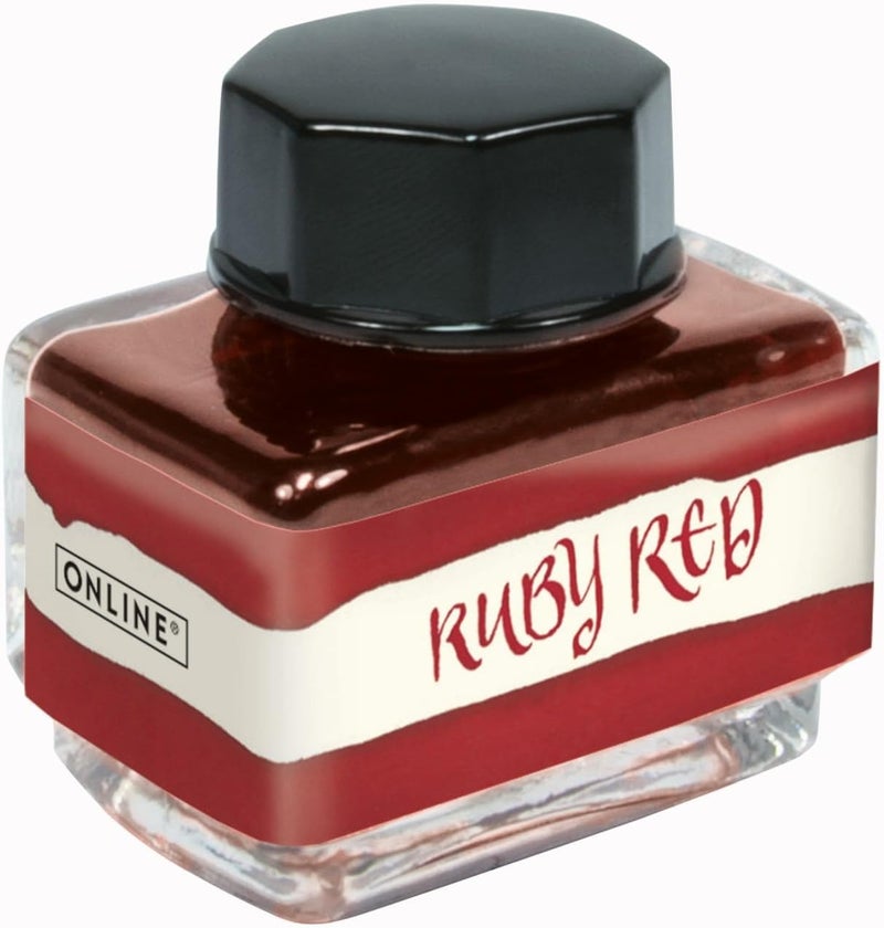 Online Ink Red, Ink Bottle 15 ml, Colourful Fountain Ink for Calligraphy, Handlettering, Writing Ink, Ink bottle for Converter, Waterbased Ink - Image 1