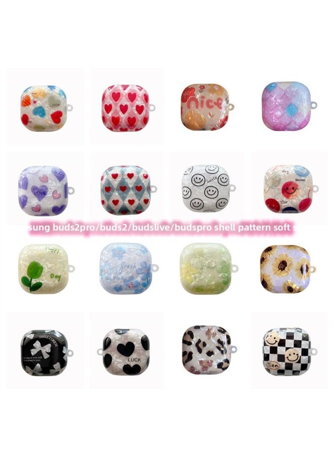 For SamsungBuds2 Pro Live FE Bluetooth Headset Protective Cover Floral Shell Stone Pattern Soft Case Solid Color-Color:Shell Pattern Soft Shell-get Rich (with Hook)-Model:For SamsungBuds2/buds2 Pro/buds Live/buds Pro/buds FE Headphone Case