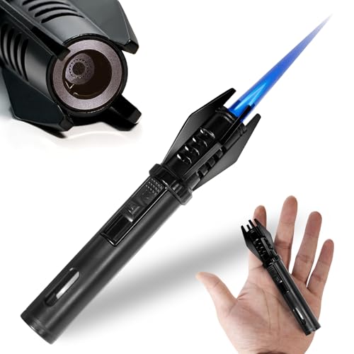 AlpCraft Camping Mini Torch Lighter EDC Windproof Small Lighters with Visual Window Refillable Gas Pocket Tactical Jet Flame for Hiking Survival Kitchen Grill Fireplace Home Candle BBQ, 5" (Without Butane) - Image 1