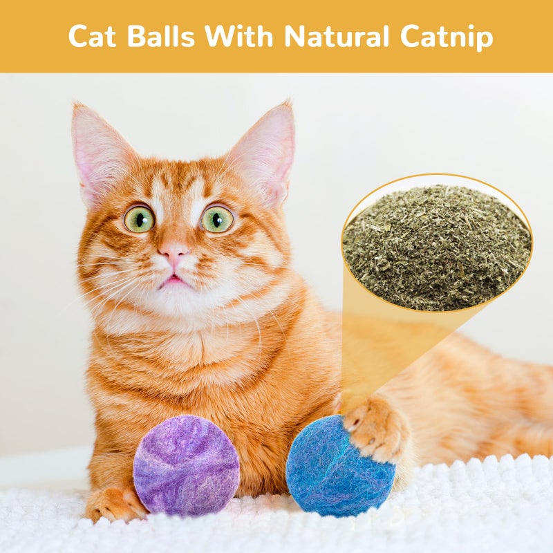 Retro Shaw Cat Toys Balls,Catnip Ball with Bell Inside,Wool Balls Toy with SilverVine Catnip Fill, Upgraded,Interactive Cat Nip Ball for Indoor Kitten Kitty 6 Pcs - Image 4