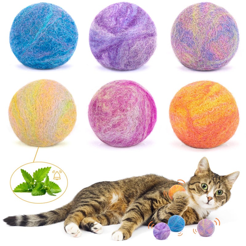 Retro Shaw Cat Toys Balls,Catnip Ball with Bell Inside,Wool Balls Toy with SilverVine Catnip Fill, Upgraded,Interactive Cat Nip Ball for Indoor Kitten Kitty 6 Pcs - Image 1