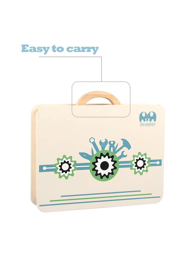 SYOSI 43 قطعة صندوق أدوات خشبية مجموعة أدوات البناء، لعبة تمثيل البناء للأطفال، مجموعة لعب الأدوار للأولاد والبنات من 3 4 5 سنوات، لعبة تعليمية للتطوير المبكر - Image 3