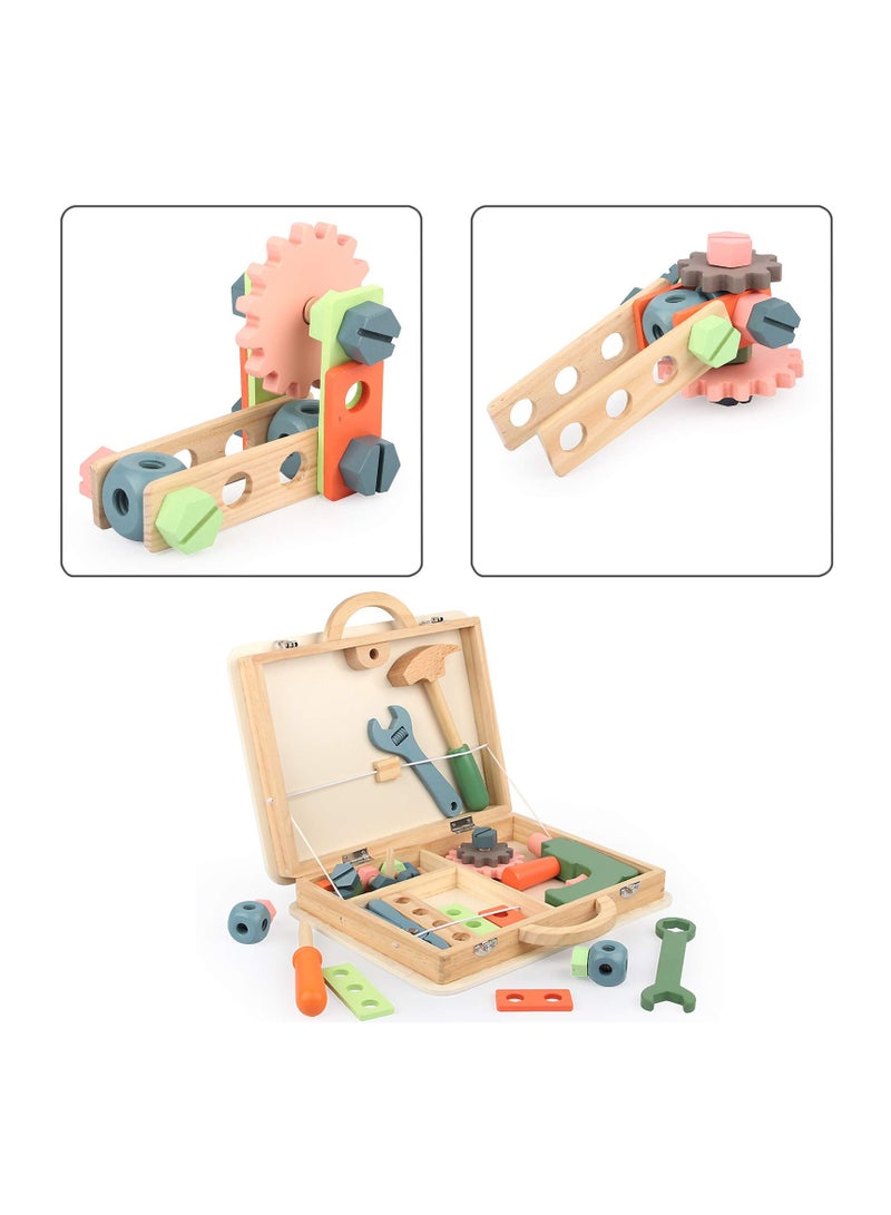 SYOSI 43 قطعة صندوق أدوات خشبية مجموعة أدوات البناء، لعبة تمثيل البناء للأطفال، مجموعة لعب الأدوار للأولاد والبنات من 3 4 5 سنوات، لعبة تعليمية للتطوير المبكر - Image 4