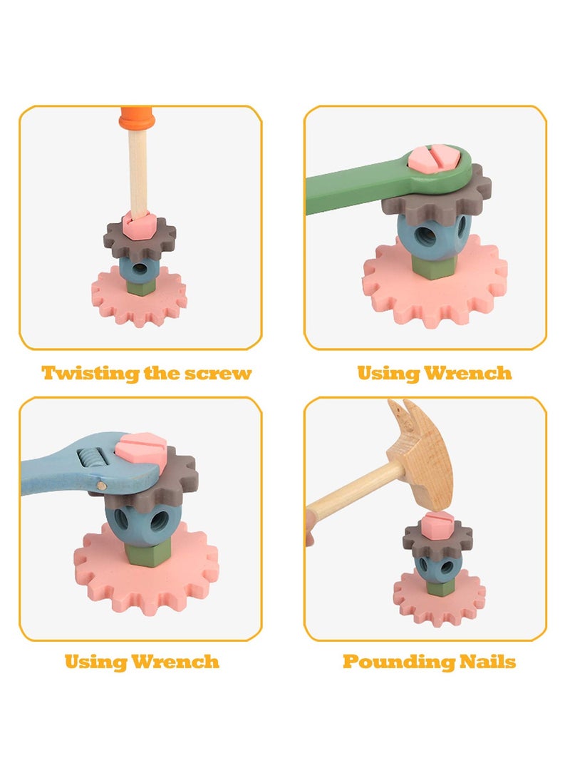 SYOSI 43 قطعة صندوق أدوات خشبية مجموعة أدوات البناء، لعبة تمثيل البناء للأطفال، مجموعة لعب الأدوار للأولاد والبنات من 3 4 5 سنوات، لعبة تعليمية للتطوير المبكر - Image 5