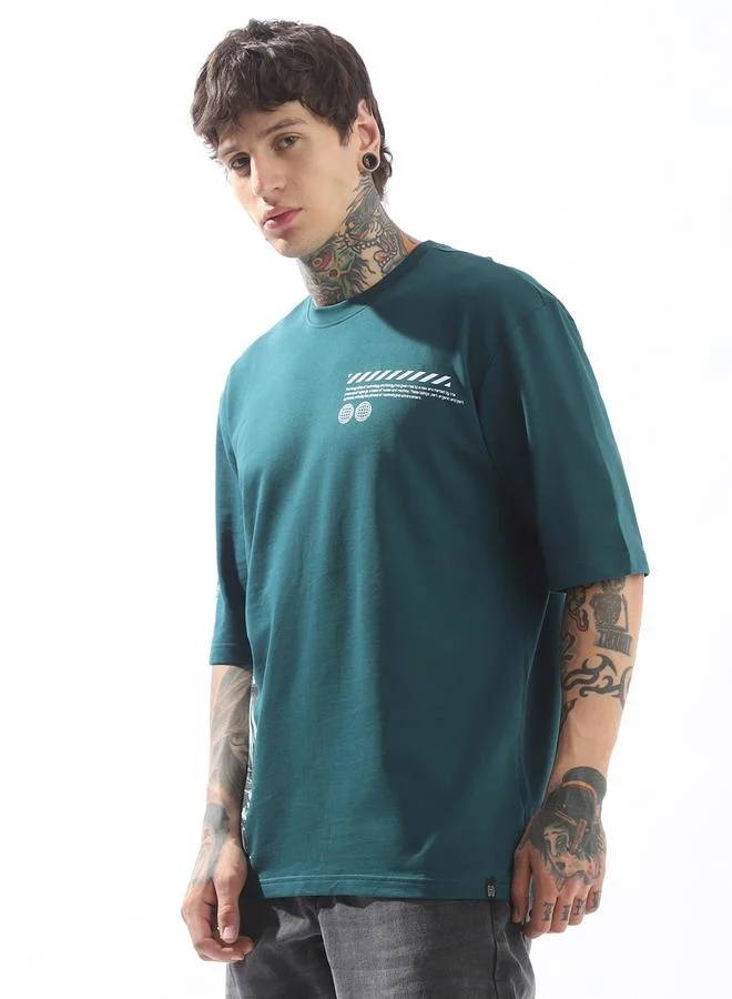 Hubberholme Men Cyborg Graphic Printed Round Neck Cotton Oversized T-shirt
