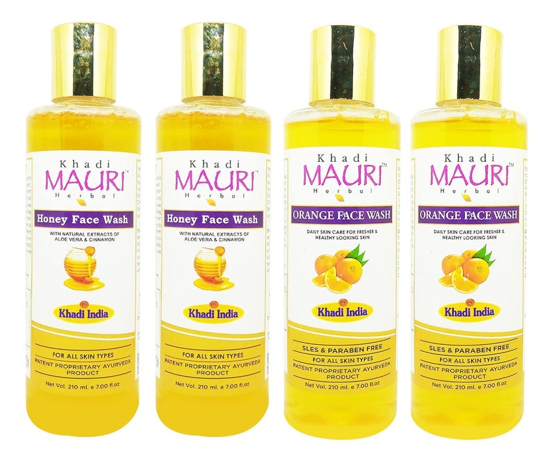 Khadi Mauri Honey  Orange face wash  Pack of 4 840ml - Image 1