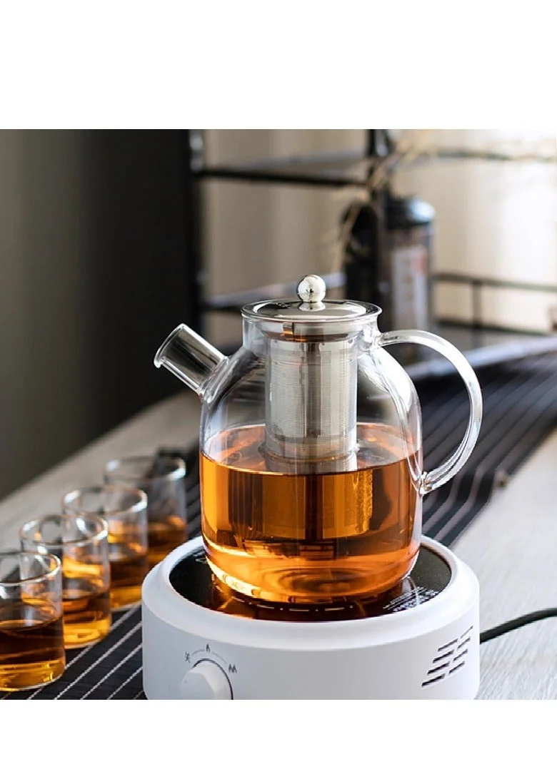 1Chase Borosilicate Glass Teapot with Stainless Steel Infuser & Removable Lid | 1600ml Large Capacity Loose Leaf Tea Strainer with Heat-Resistant Tea Pot Filter for Kitchen