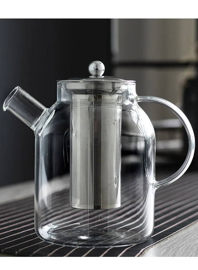 1Chase Borosilicate Glass Teapot with Stainless Steel Infuser & Removable Lid | 1600ml Large Capacity Loose Leaf Tea Strainer with Heat-Resistant Tea Pot Filter for Kitchen