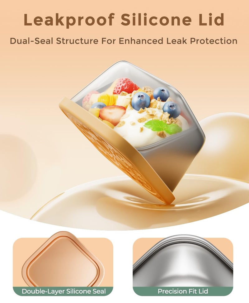 Osfel 3 Pack 6oz Stainless Steel Snack Containers and 3 Pack 2oz Salad Dressing To Go Containers with Silicone Lids, Reusable Square Meal Prep Condiment Sauce Containers Lunch Box Accessories - Image 3