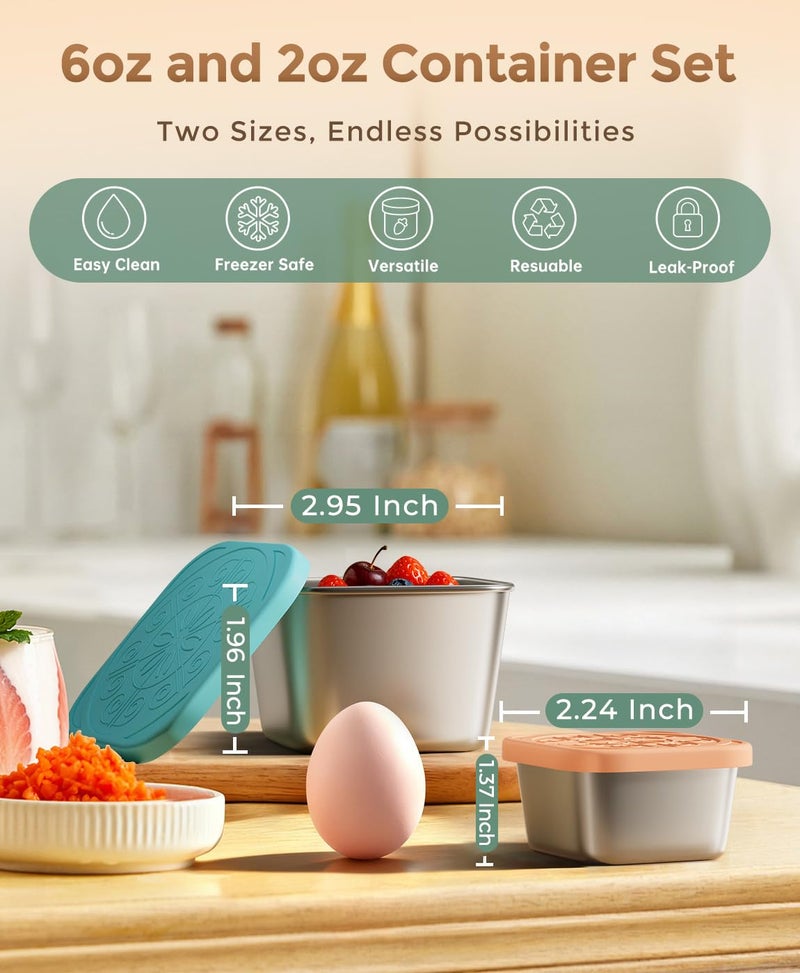 Osfel 3 Pack 6oz Stainless Steel Snack Containers and 3 Pack 2oz Salad Dressing To Go Containers with Silicone Lids, Reusable Square Meal Prep Condiment Sauce Containers Lunch Box Accessories - Image 2