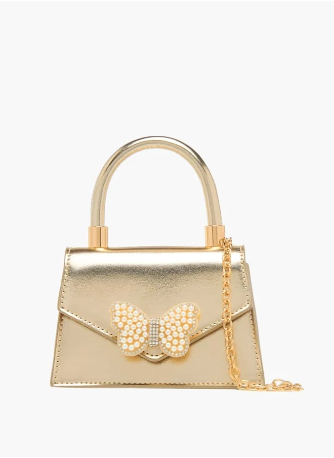 فلورا بيلا من شو إكسبرس Girls Pearl Embellished Crossbody Bag With Button Closure And Chain Strap