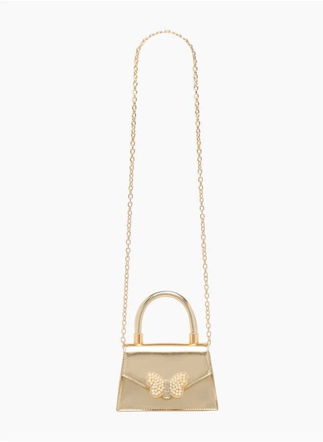 Flora Bella By Shoexpress Girls Pearl Embellished Crossbody Bag With Button Closure And Chain Strap